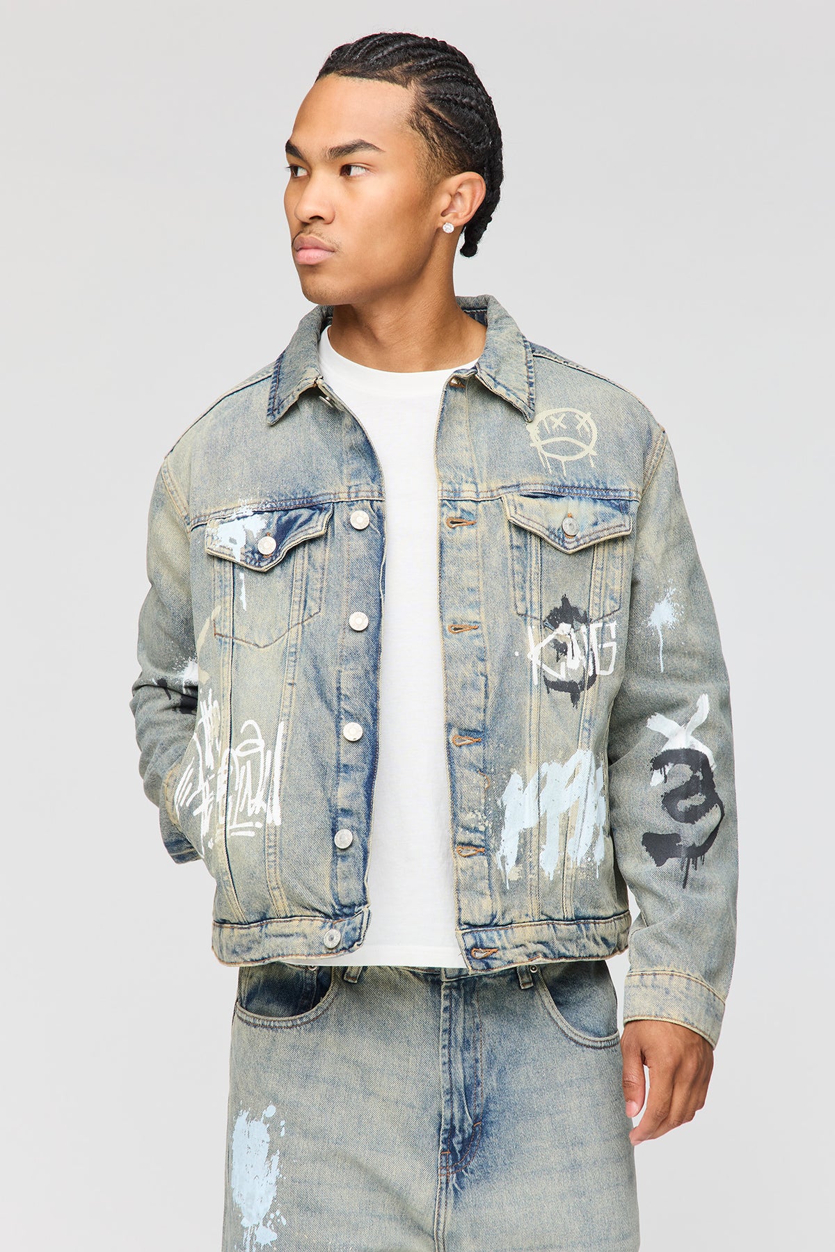 Graffiti Graphic Boxy Denim Jacket - Pacific Blue