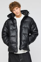 Blouson bouffant à capuchon en similicuir
