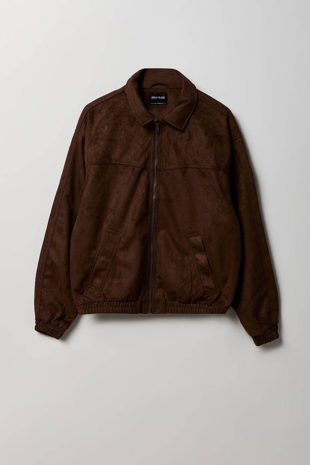 Faux Suede Bomber Jacket - Brown