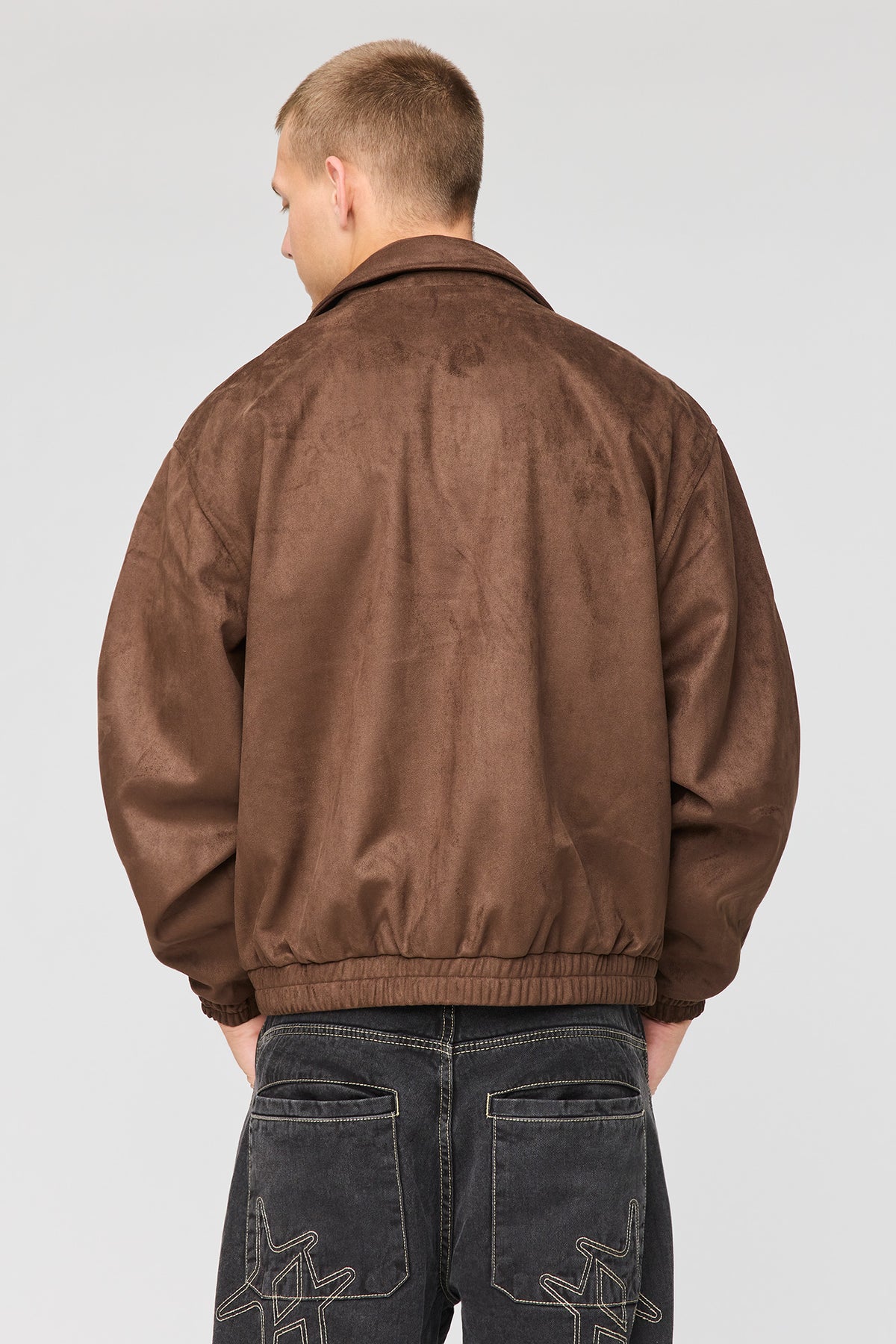 Alt View 2. Faux Suede Bomber Jacket - Brown