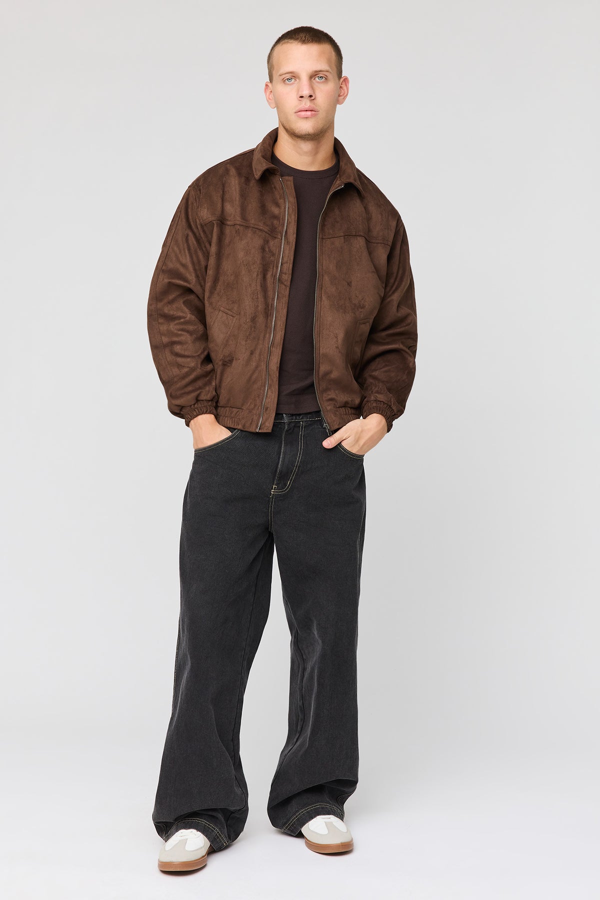 Alt View 3. Faux Suede Bomber Jacket - Brown