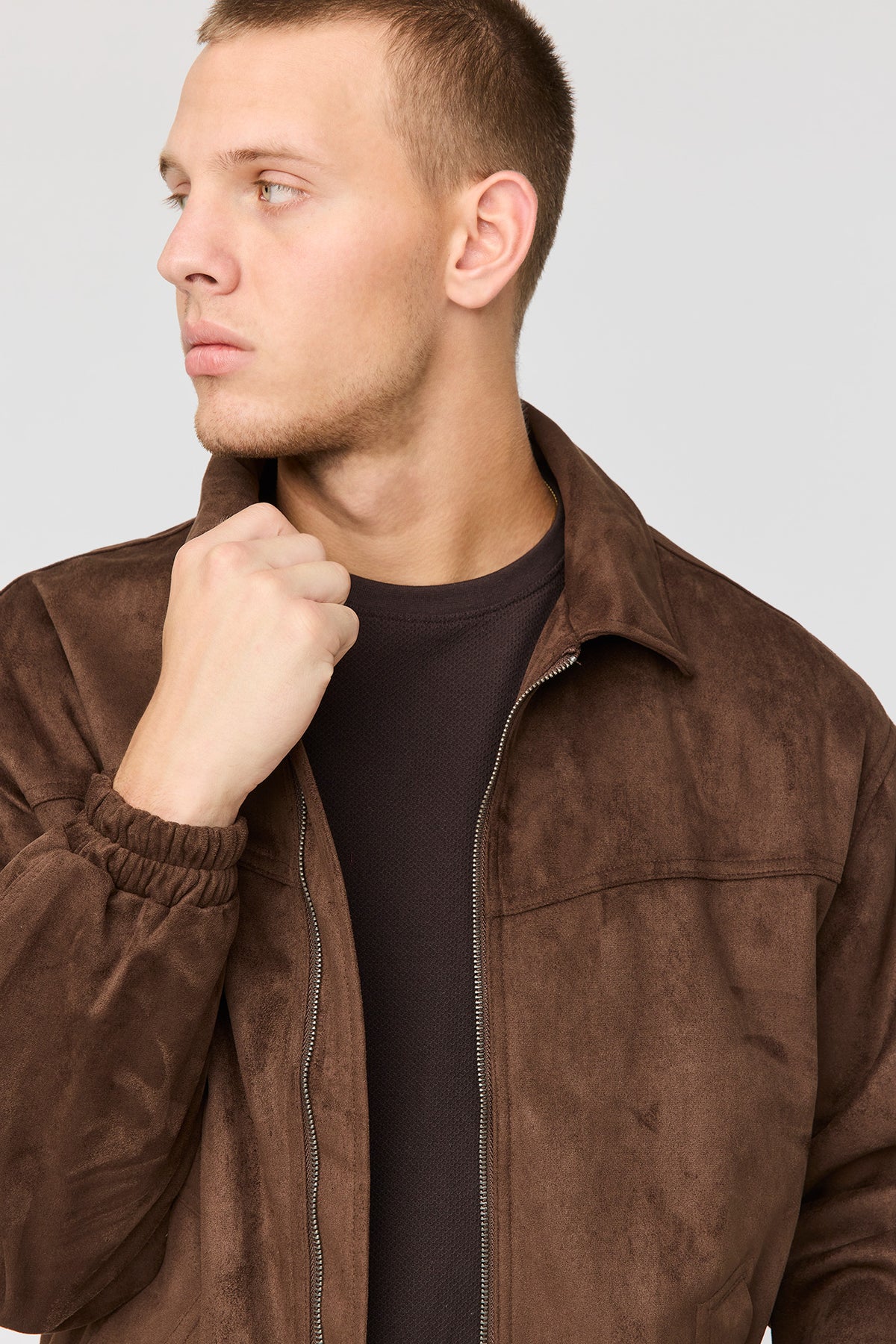 Alt View 4. Faux Suede Bomber Jacket - Brown