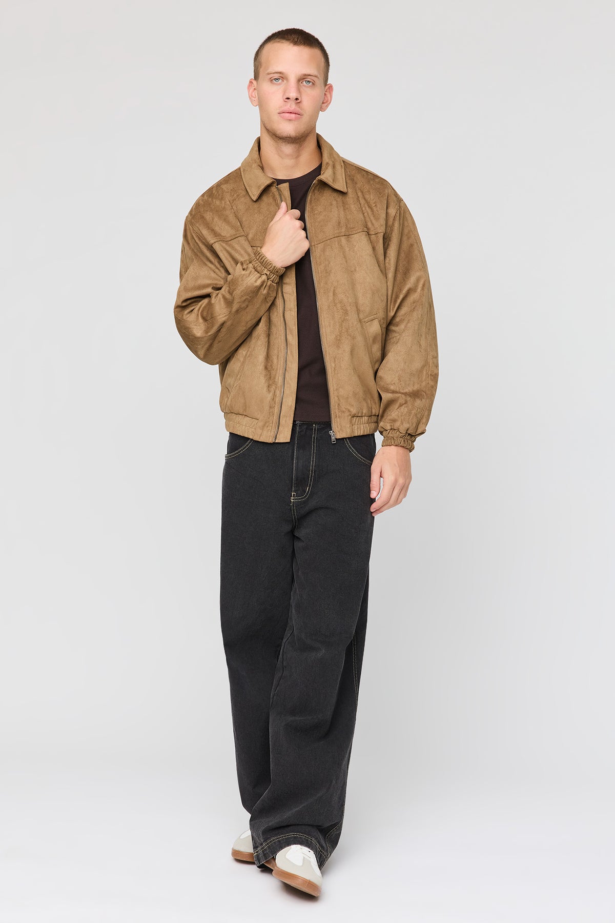 Alt View 3. Faux Suede Bomber Jacket - Taupe