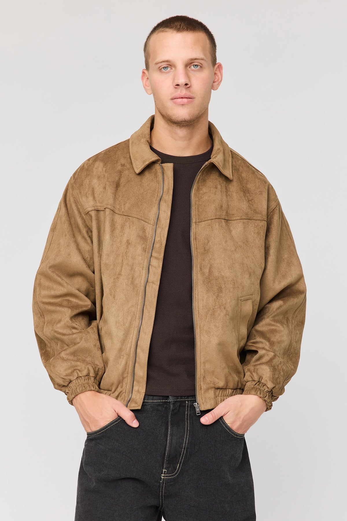 Alt View 4. Faux Suede Bomber Jacket - Taupe