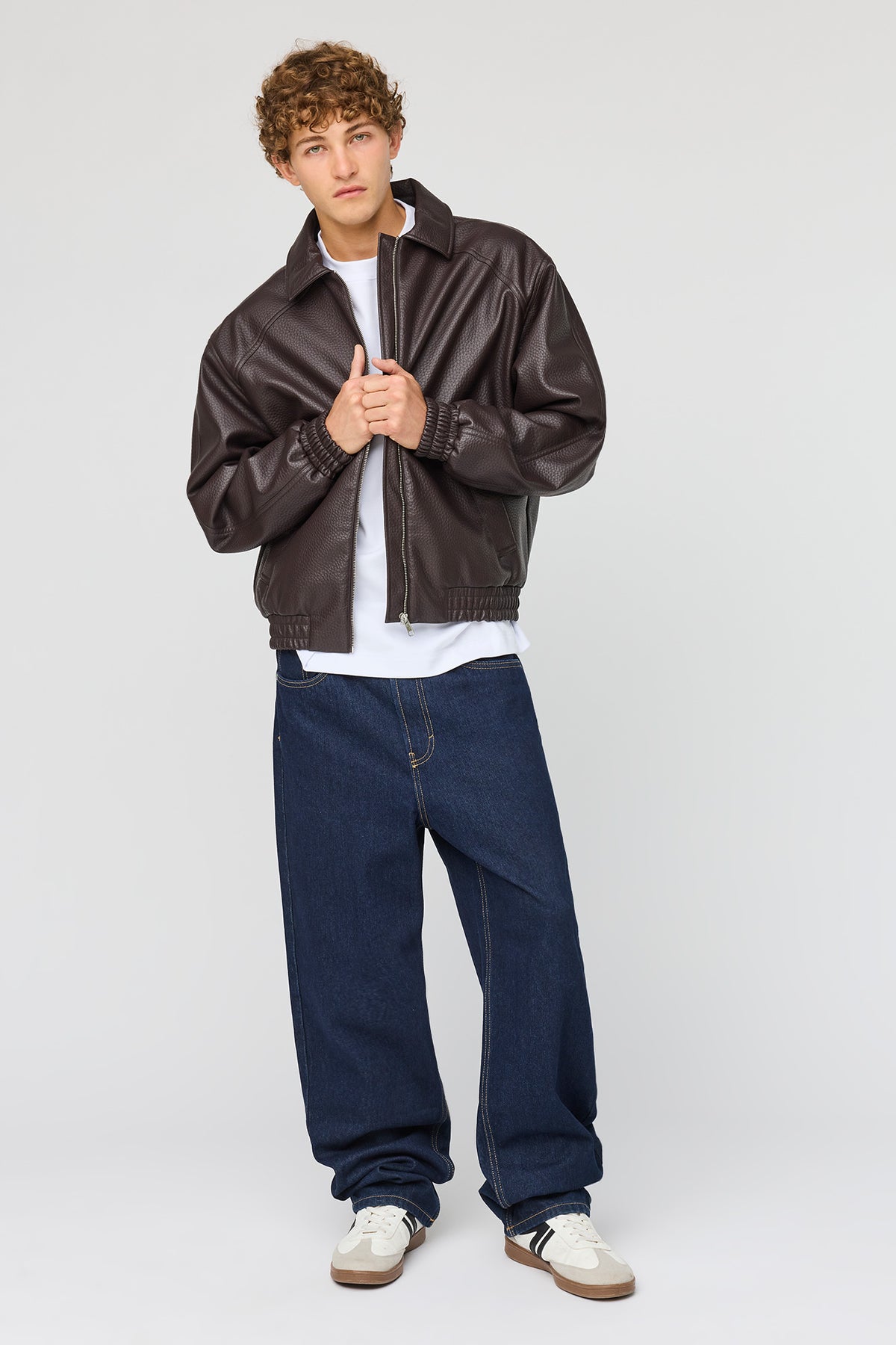 Alt View 3. Faux Leather Bomber Jacket - Brown