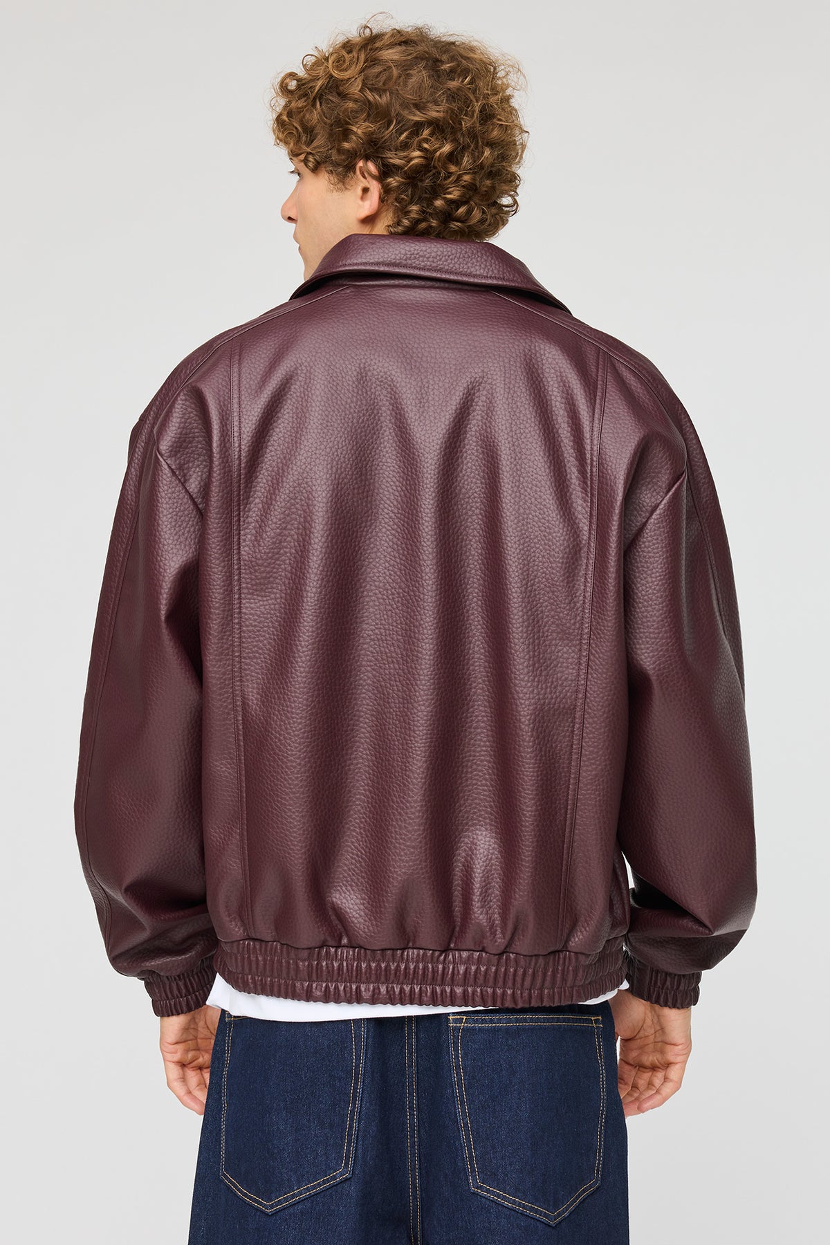 Alt View 2. Faux Leather Bomber Jacket - Burgundy