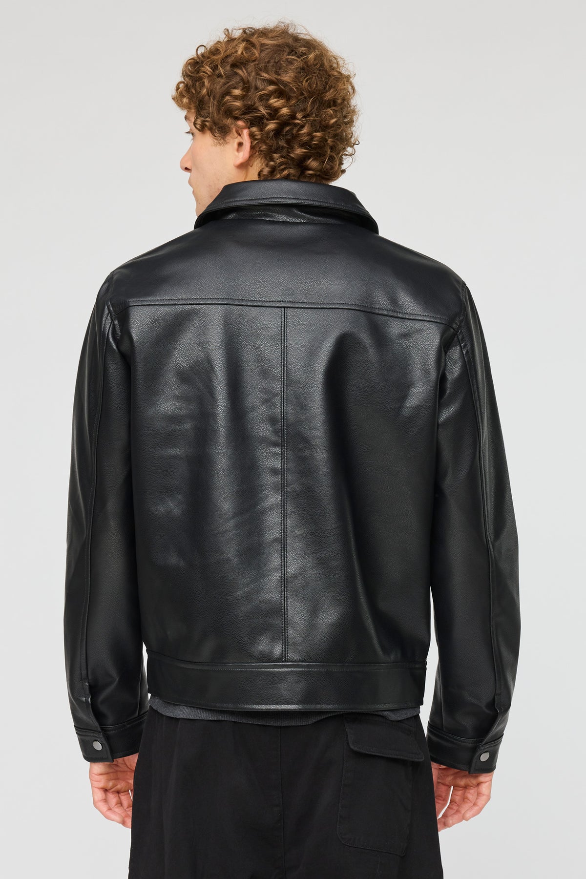Alt View 2. Faux Leather Bomber Jacket - Black