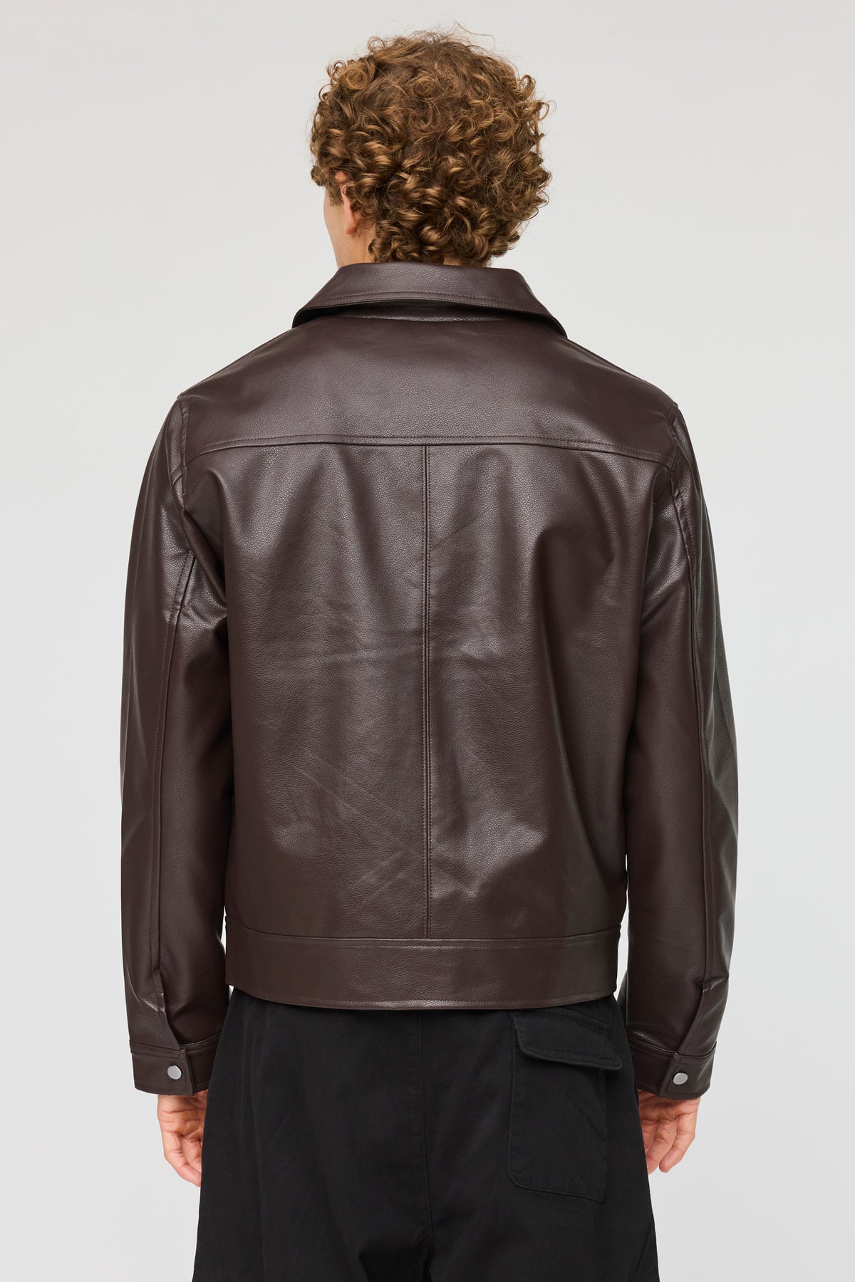Alt View 2. Faux Leather Bomber Jacket - Brown