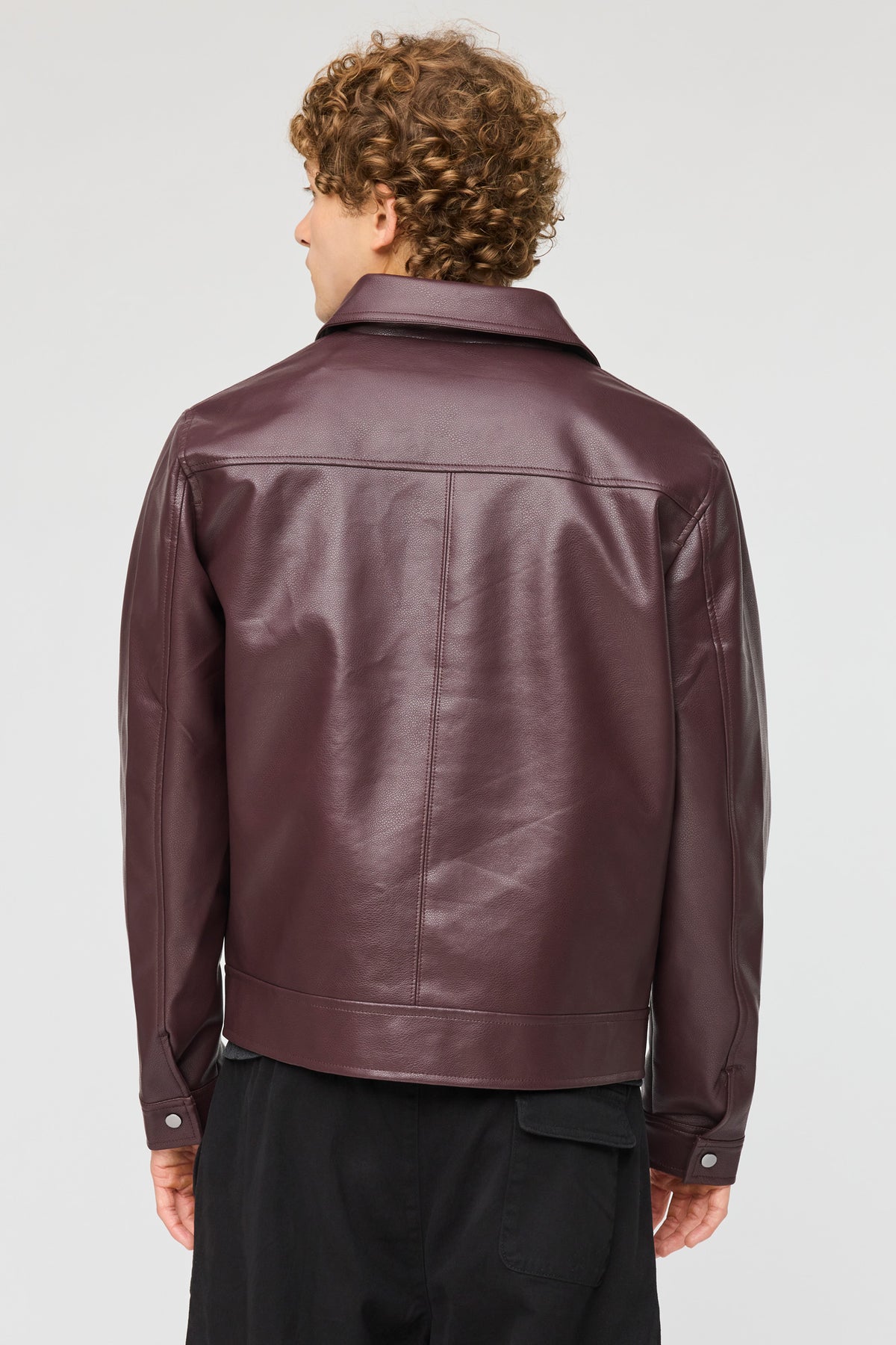 Alt View 2. Faux Leather Bomber Jacket - Burgundy