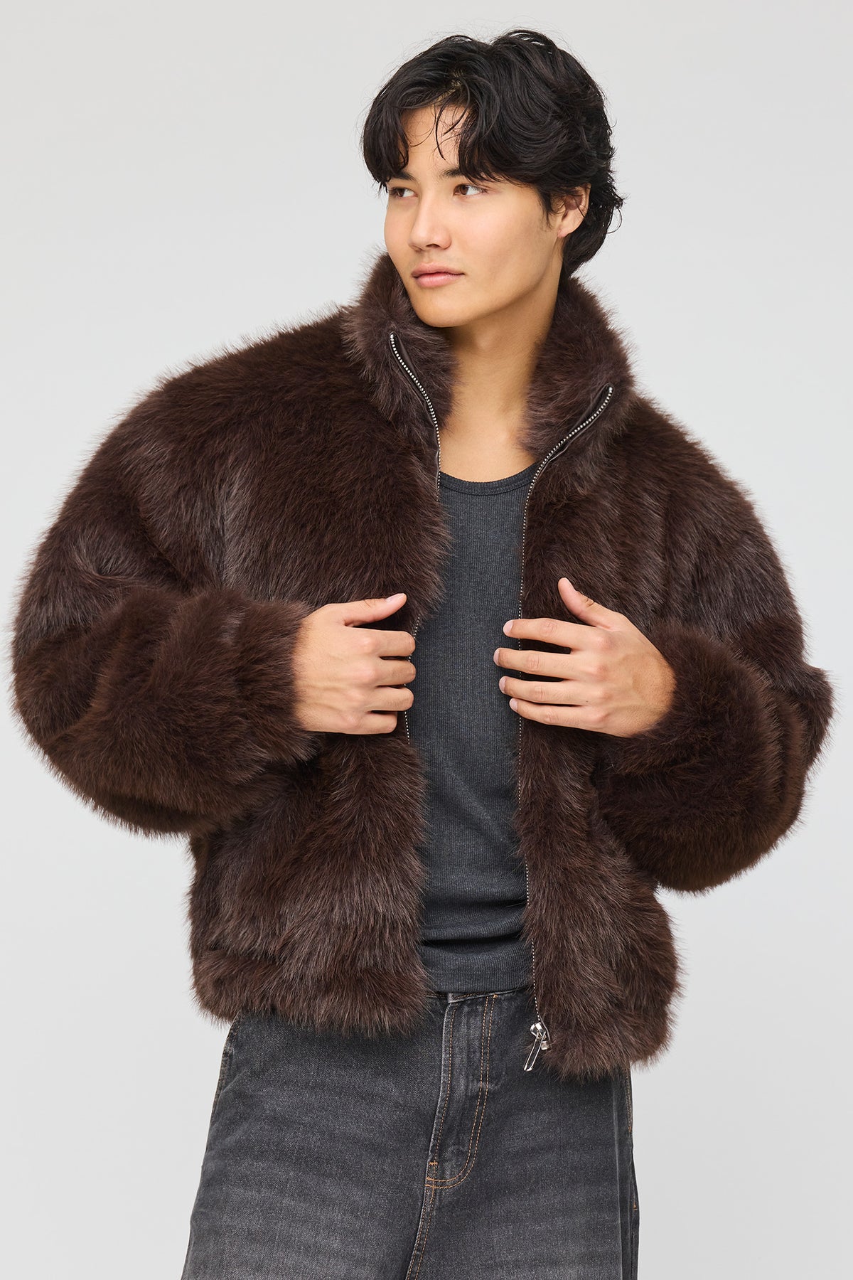 Blouson avec col en similifourrure et fermeture à glissière
