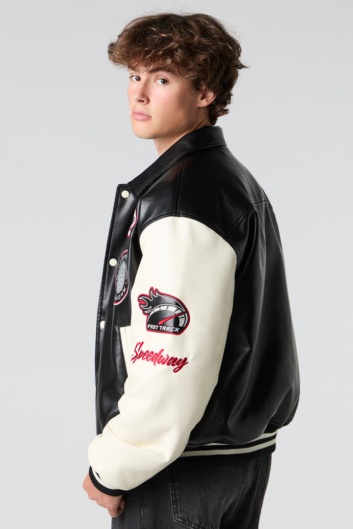 Faux Leather Racing Bomber Jacket – Urban Planet