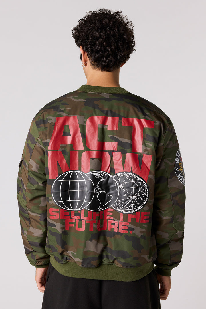Blouson aviateur avec motif brodé et motif camouflage