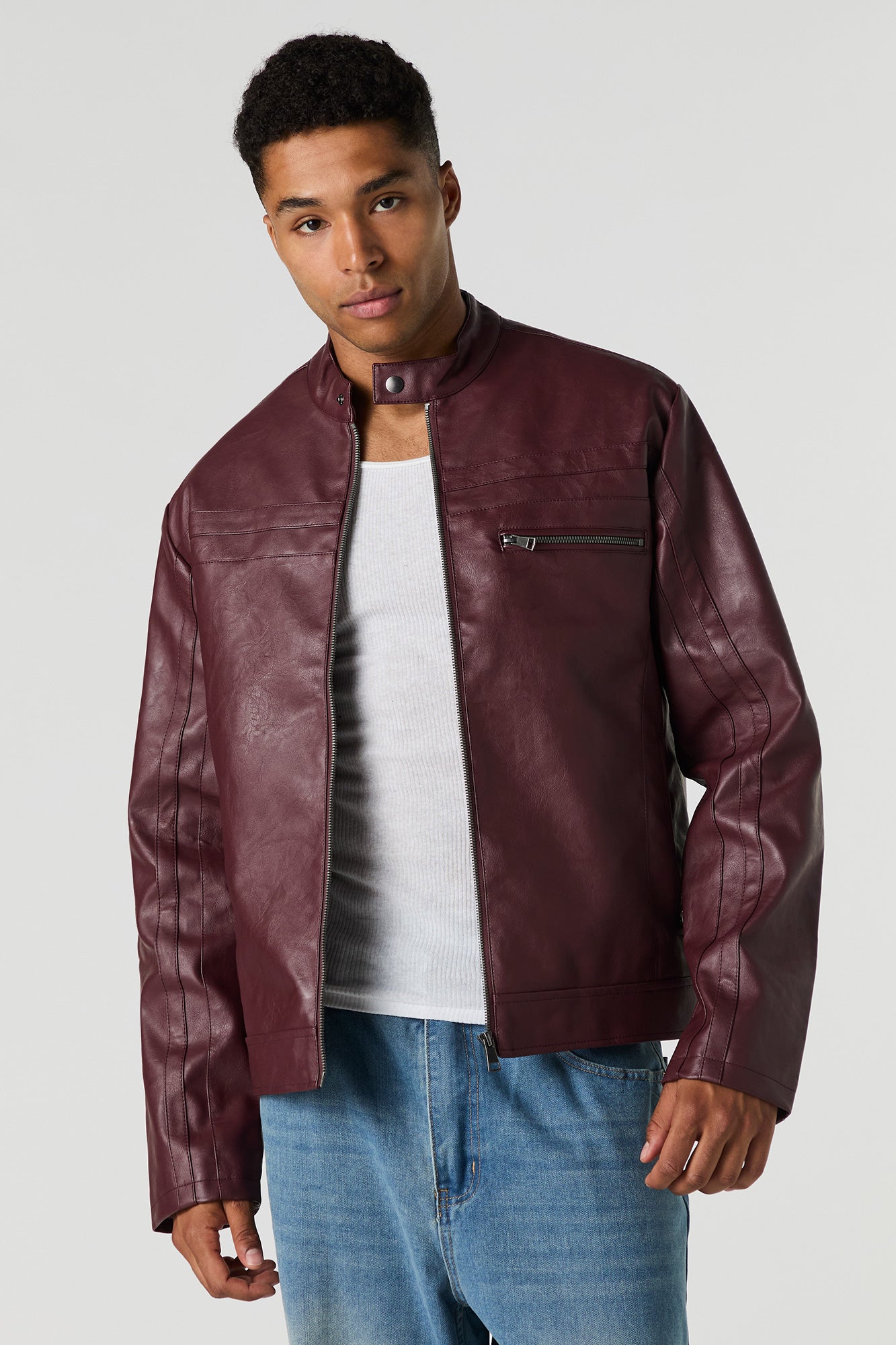 OHOTORO Leather Jacket ダークブラウン Shop Iro Yuria Leather Jacket on Sale at BeyondStyle – Get