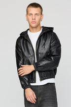 Blouson aviateur à capuchon en similicuir