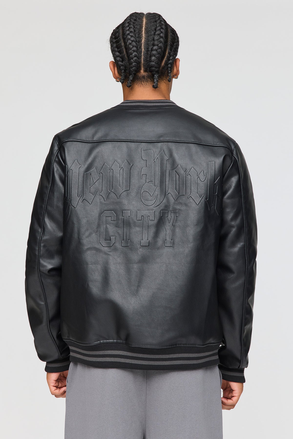 Alt View 2. Faux Leather Varsity Jacket - Black