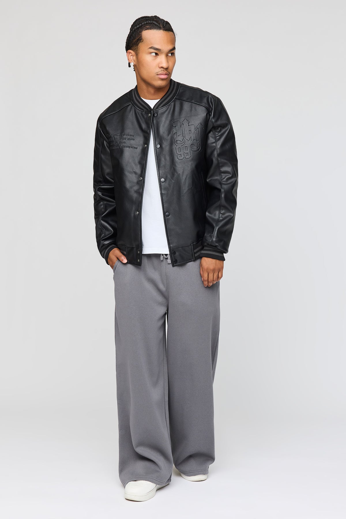 Alt View 3. Faux Leather Varsity Jacket - Black