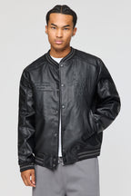 Faux Leather Varsity Jacket