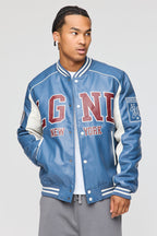 Faux Leather Varsity Jacket