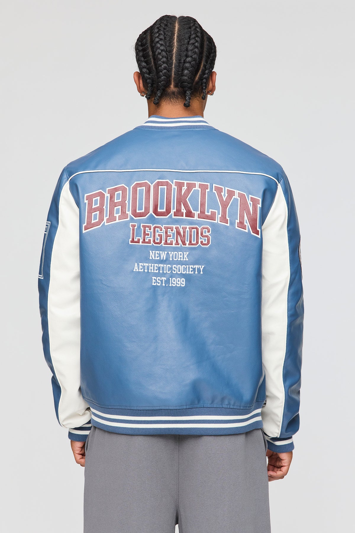 Alt View 2. Faux Leather Varsity Jacket - Blue