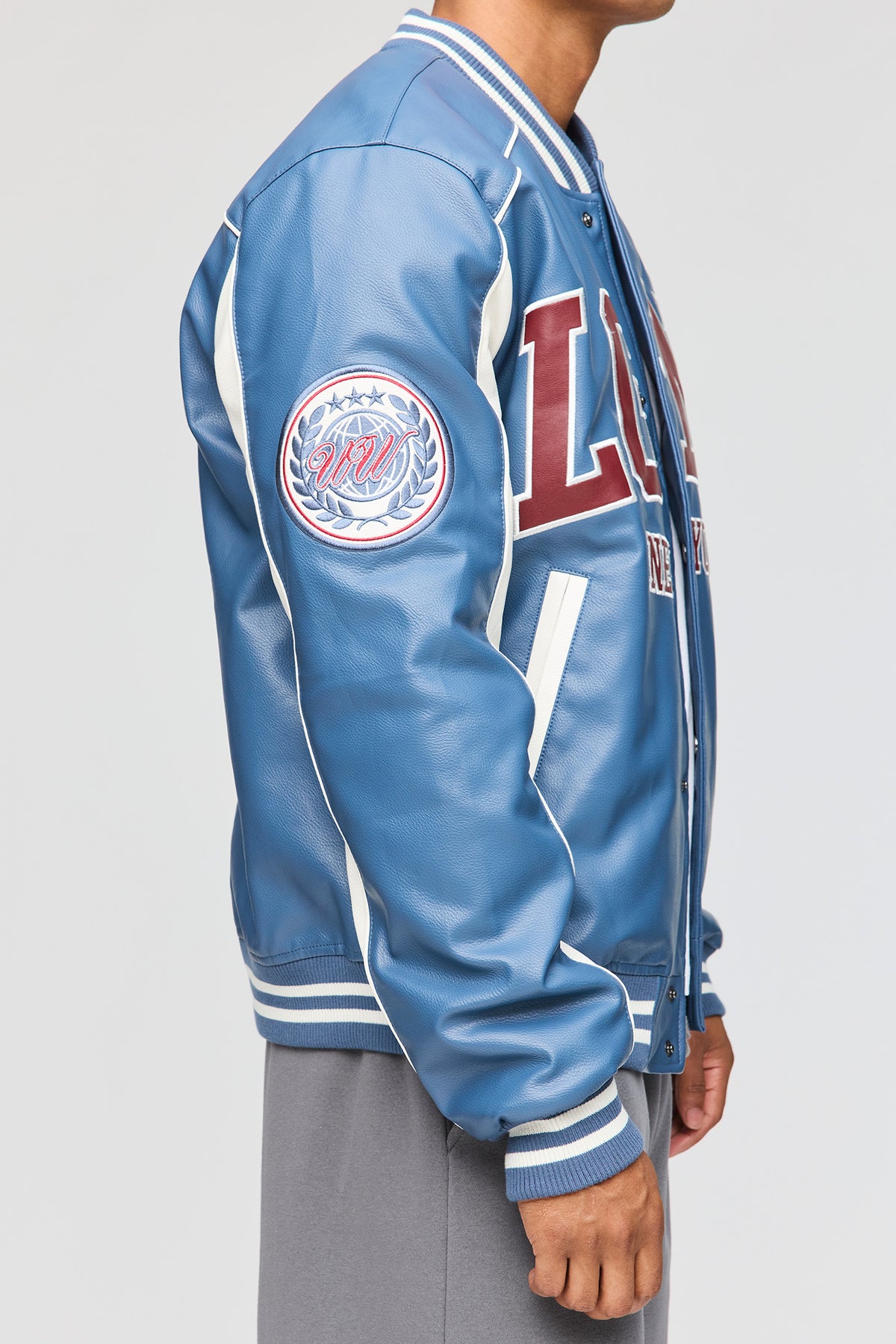 Alt View 4. Faux Leather Varsity Jacket - Blue