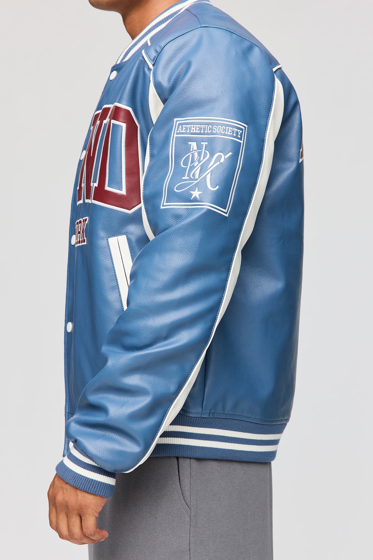 Alt View 5. Faux Leather Varsity Jacket - Blue