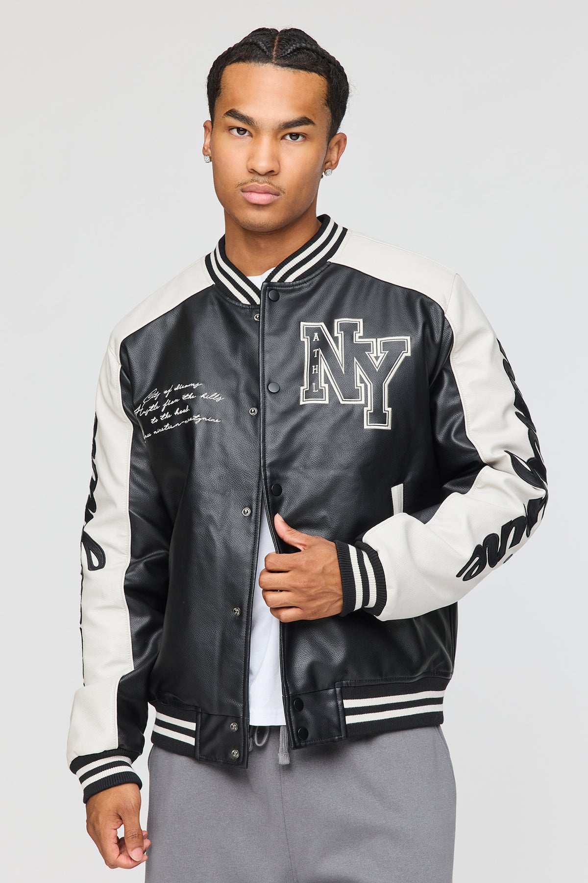 Blouson de style universitaire en similicuir