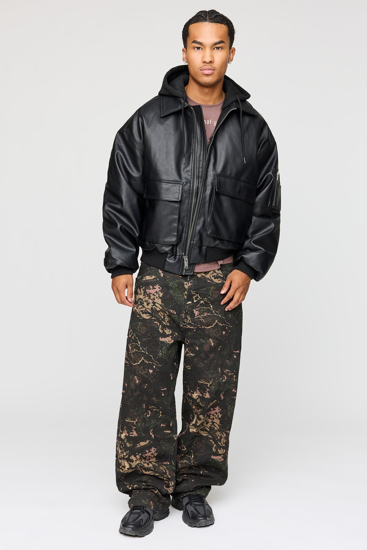 Alt View 3. Bomber Jacket with Detachable Hood - Plaid