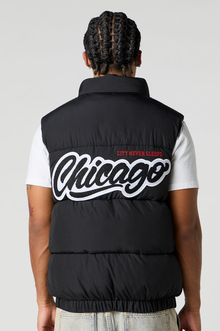City Chenille Embroidered Puffer Vest