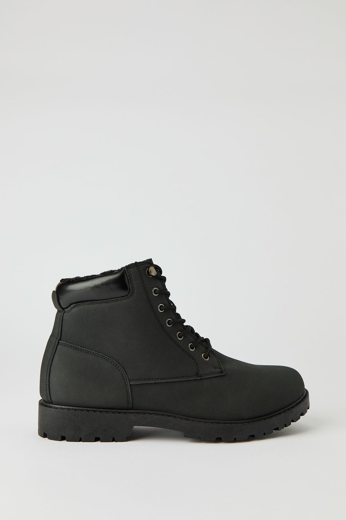 Faux Fur Lined Hiking Boots - Black