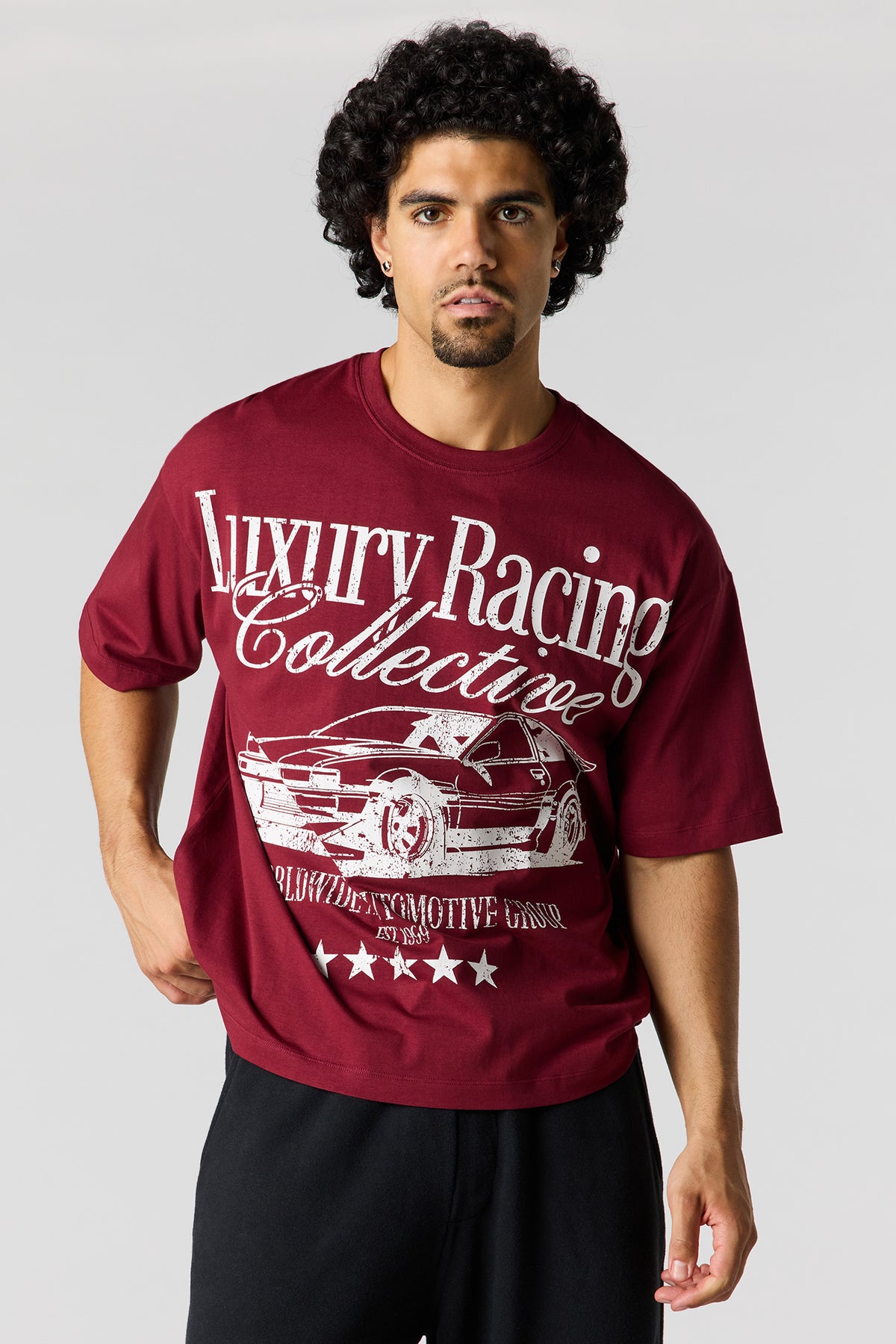 Racing Graphic Boxy T-Shirt - Burgundy