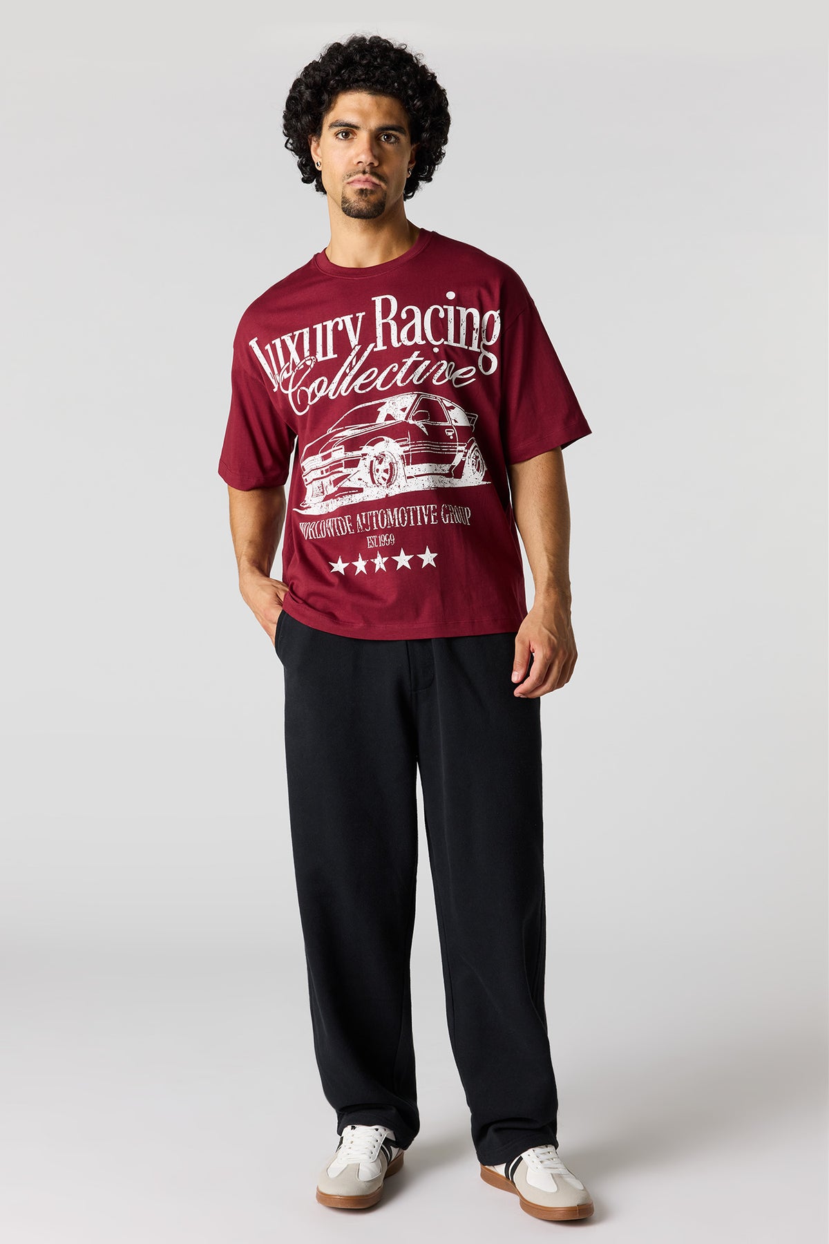 Alt View 3. Racing Graphic Boxy T-Shirt - Burgundy