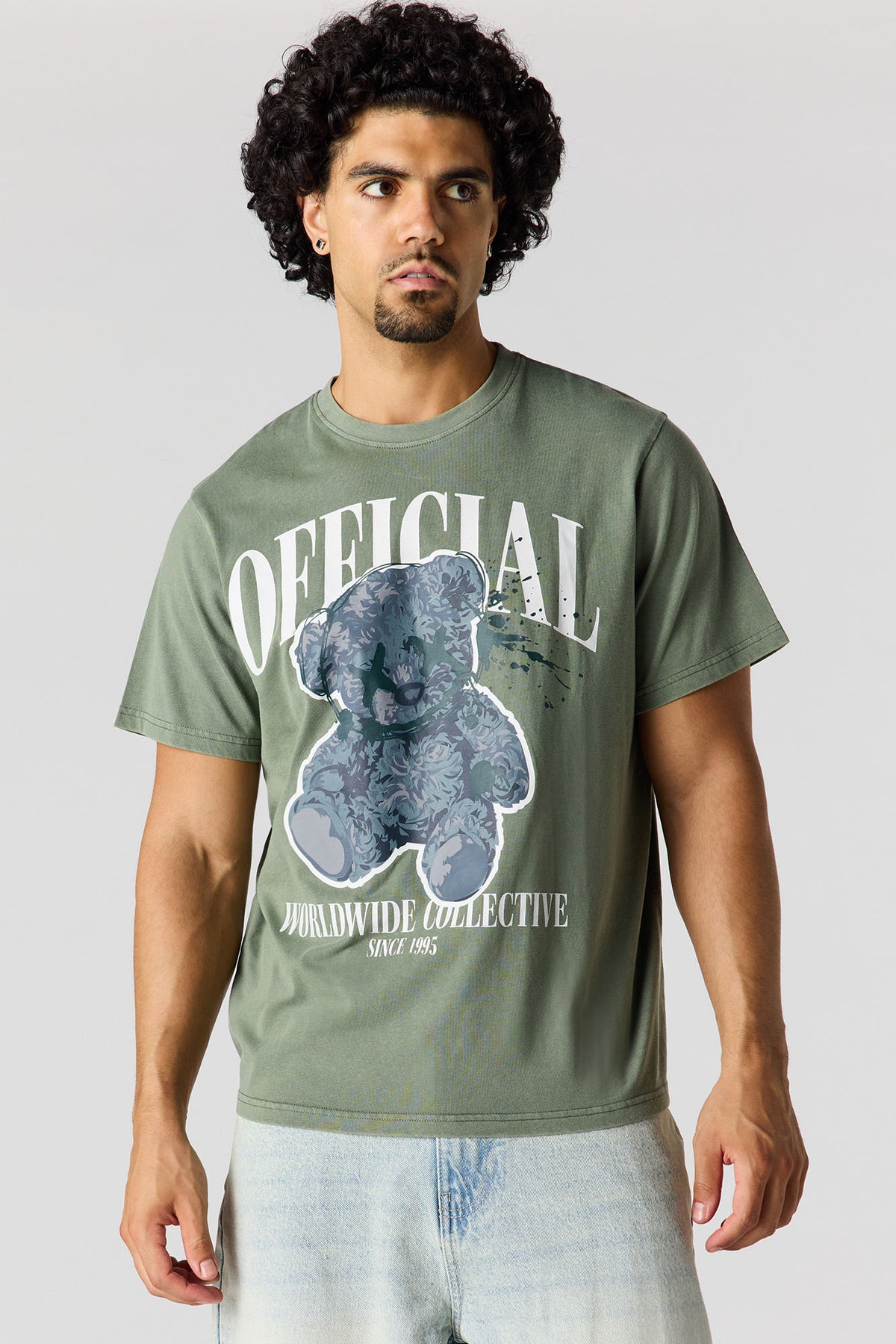 T-shirt délavé à imprimé Ours