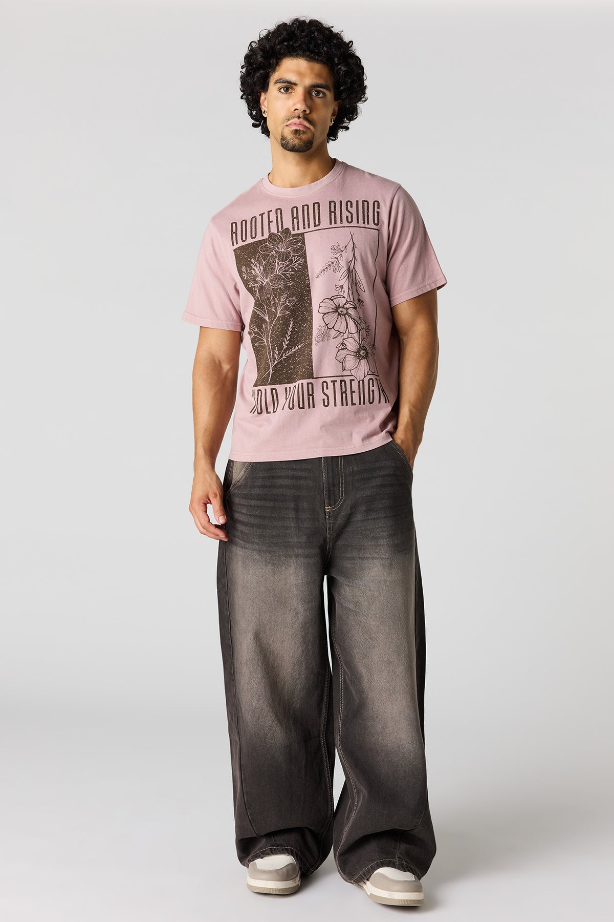 Alt View 3. Floral Graphic Washed T-Shirt - Pink
