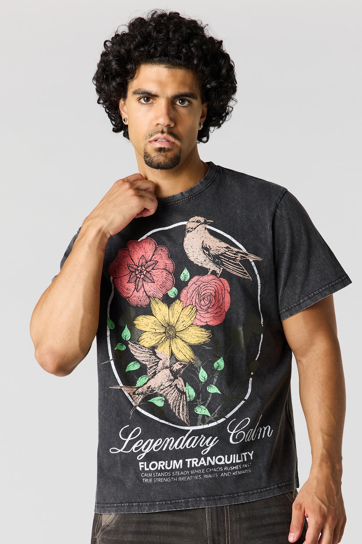 Floral Graphic Washed T-Shirt - Black