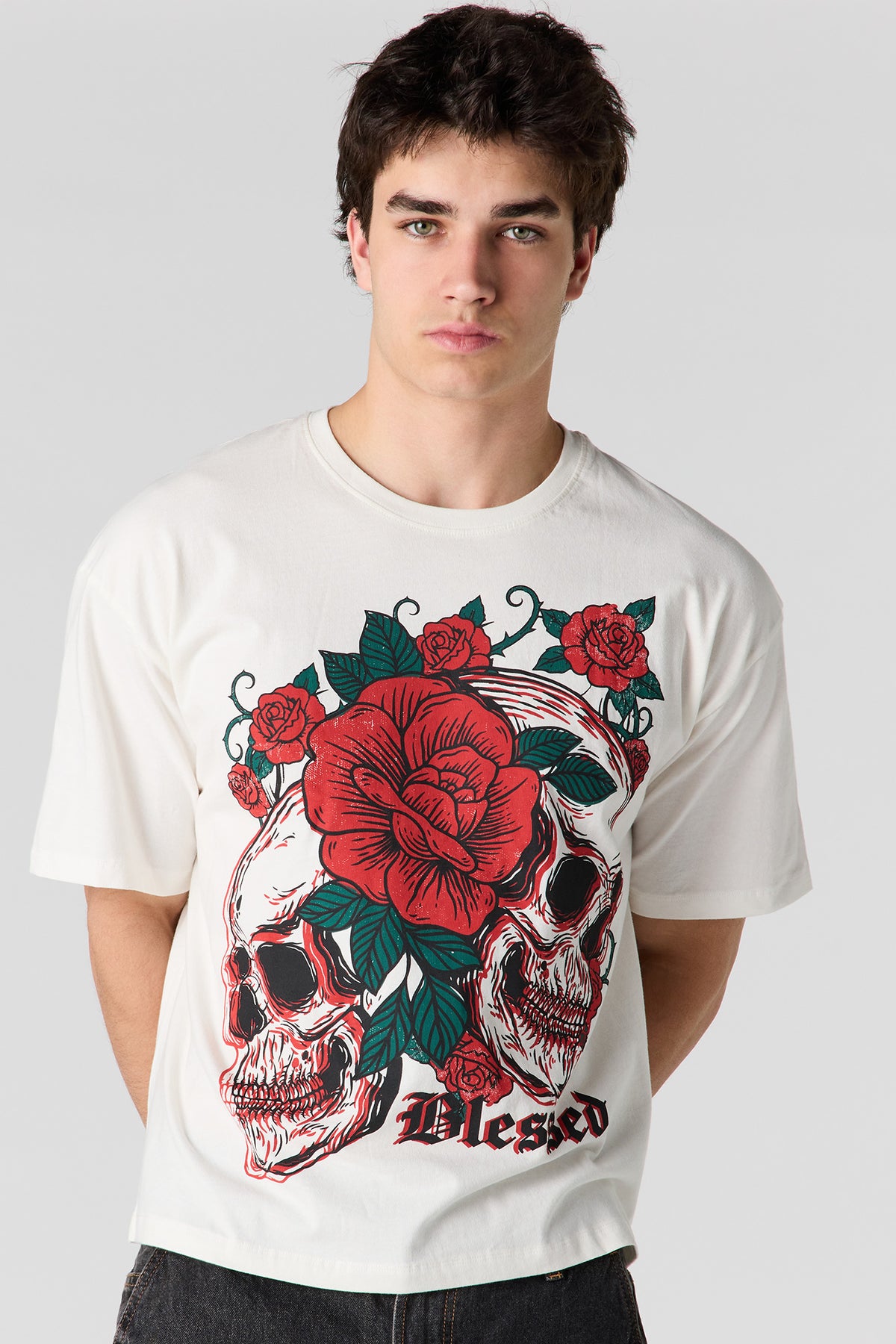T-shirt carré à imprimé Skull
