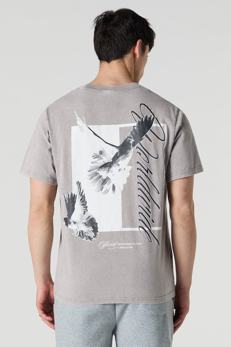 T-shirt ample délavé à imprimé Worldwide