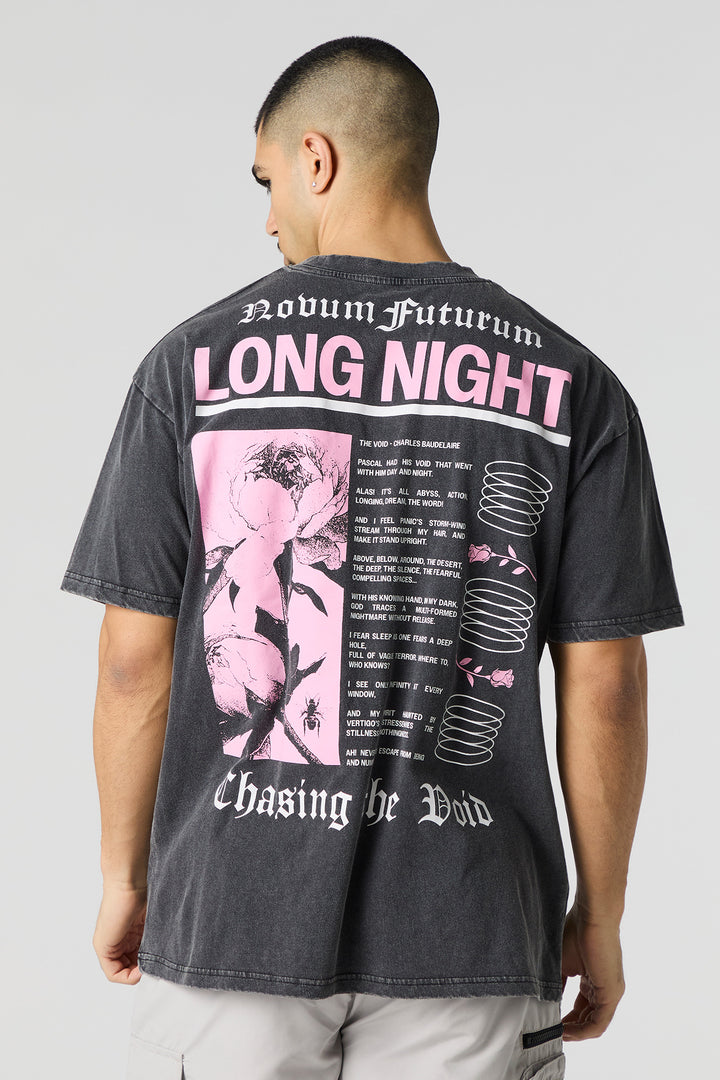 T-shirt délavé à imprimé Long Night