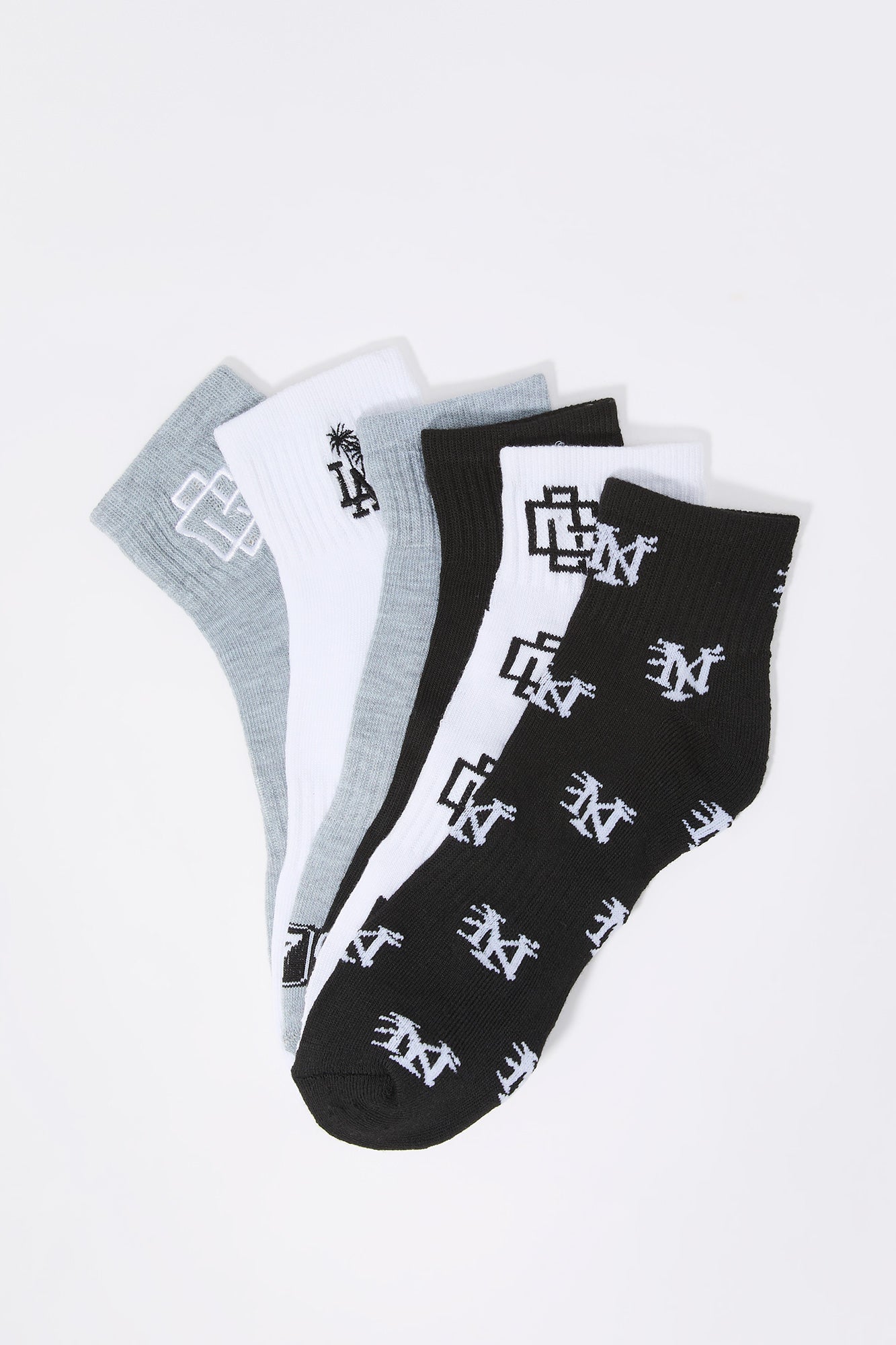 Embroidered Quarter Socks (6 Pack)