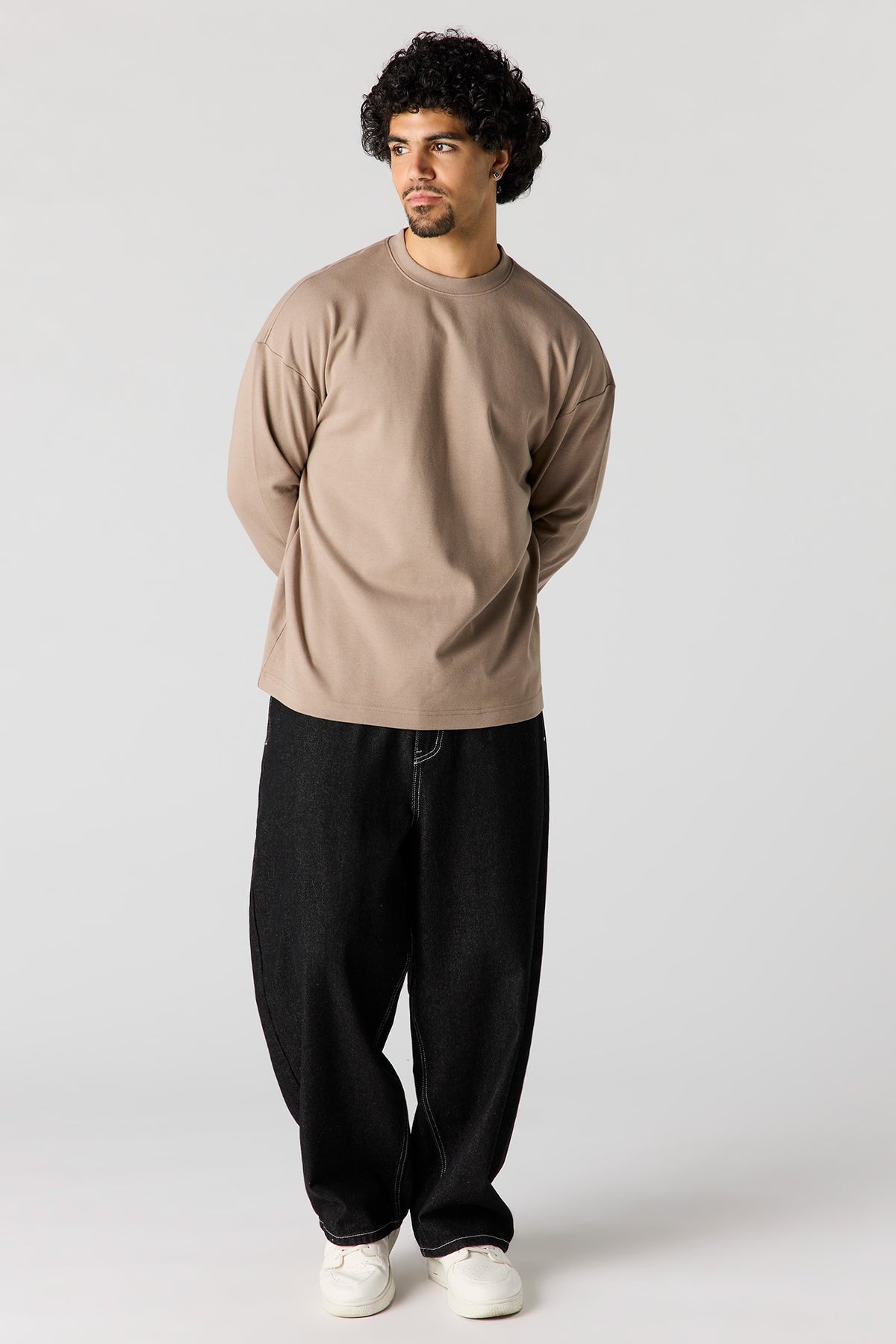 Alt View 3. Oversized Heavyweight Long Sleeve Top - Light Brown