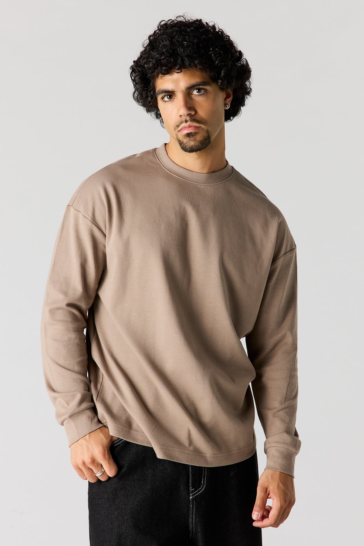 Oversized Heavyweight Long Sleeve Top - Light Brown