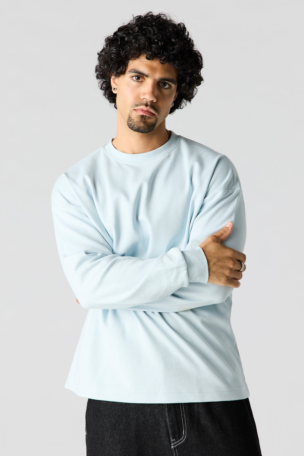 Oversized Heavyweight Long Sleeve Top - Light Blue