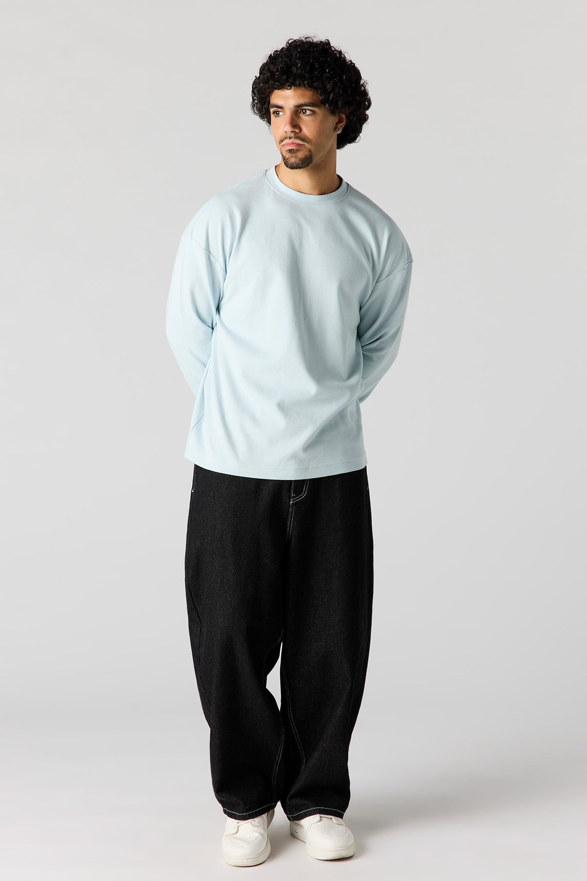 Alt View 3. Oversized Heavyweight Long Sleeve Top - Light Blue