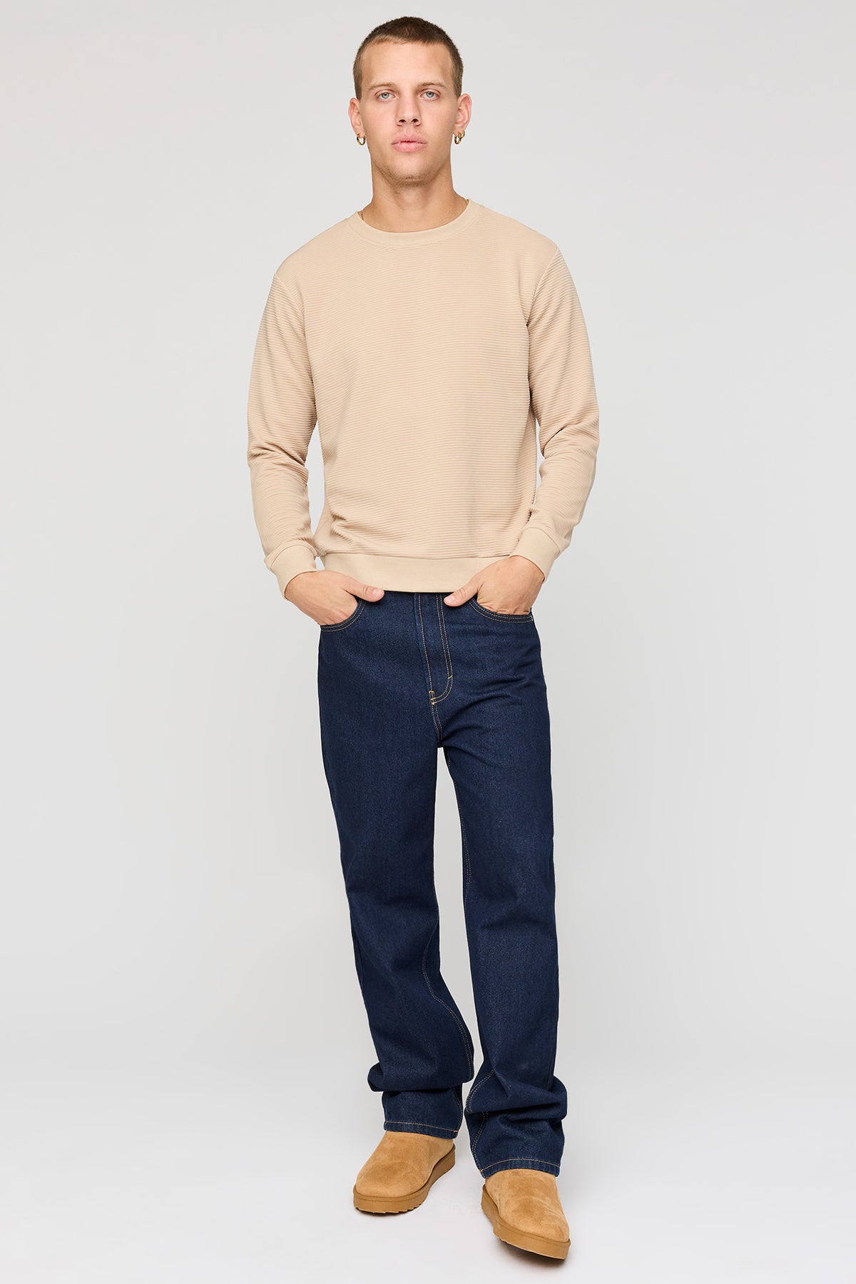Alt View 3. Ribbed Knit Long Sleeve Top - Natural