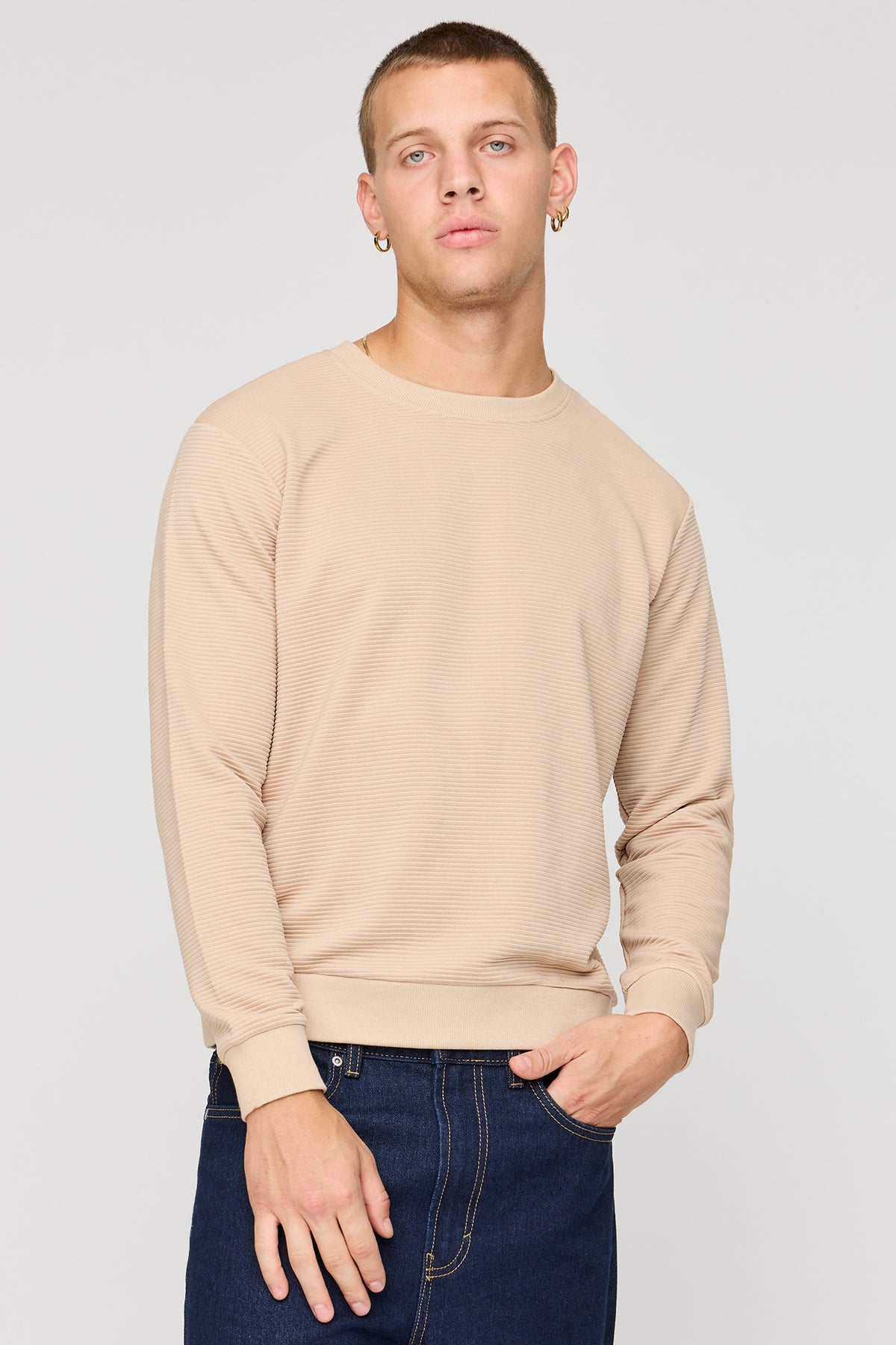Ribbed Knit Long Sleeve Top - Natural