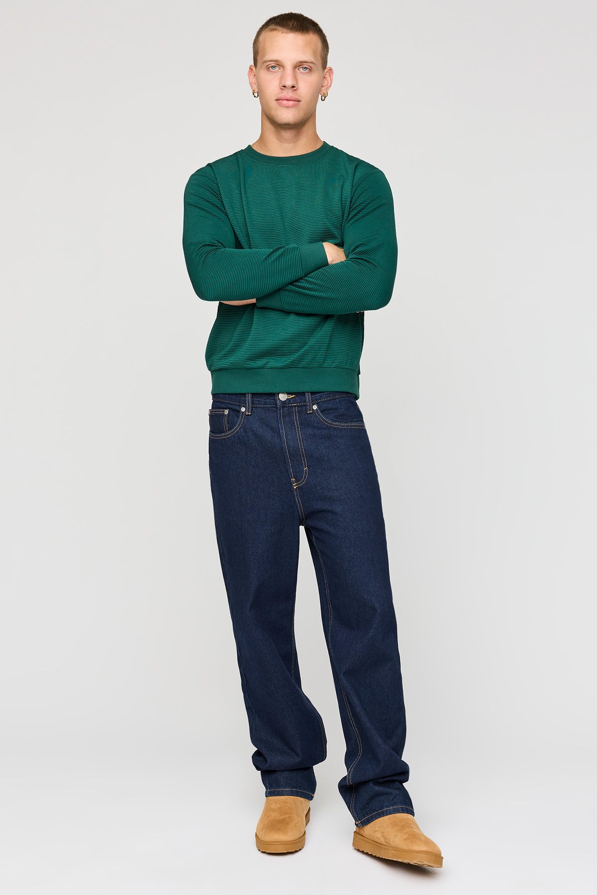 Alt View 3. Ribbed Knit Long Sleeve Top - Hunter Green