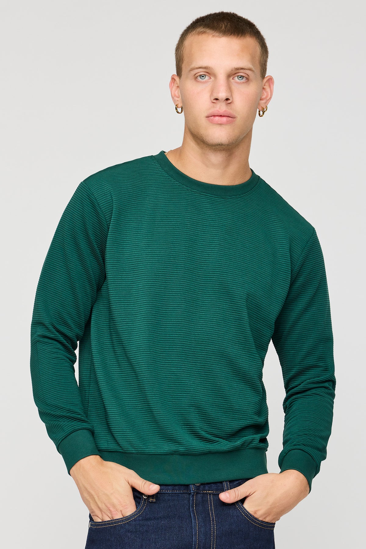 Ribbed Knit Long Sleeve Top - Hunter Green