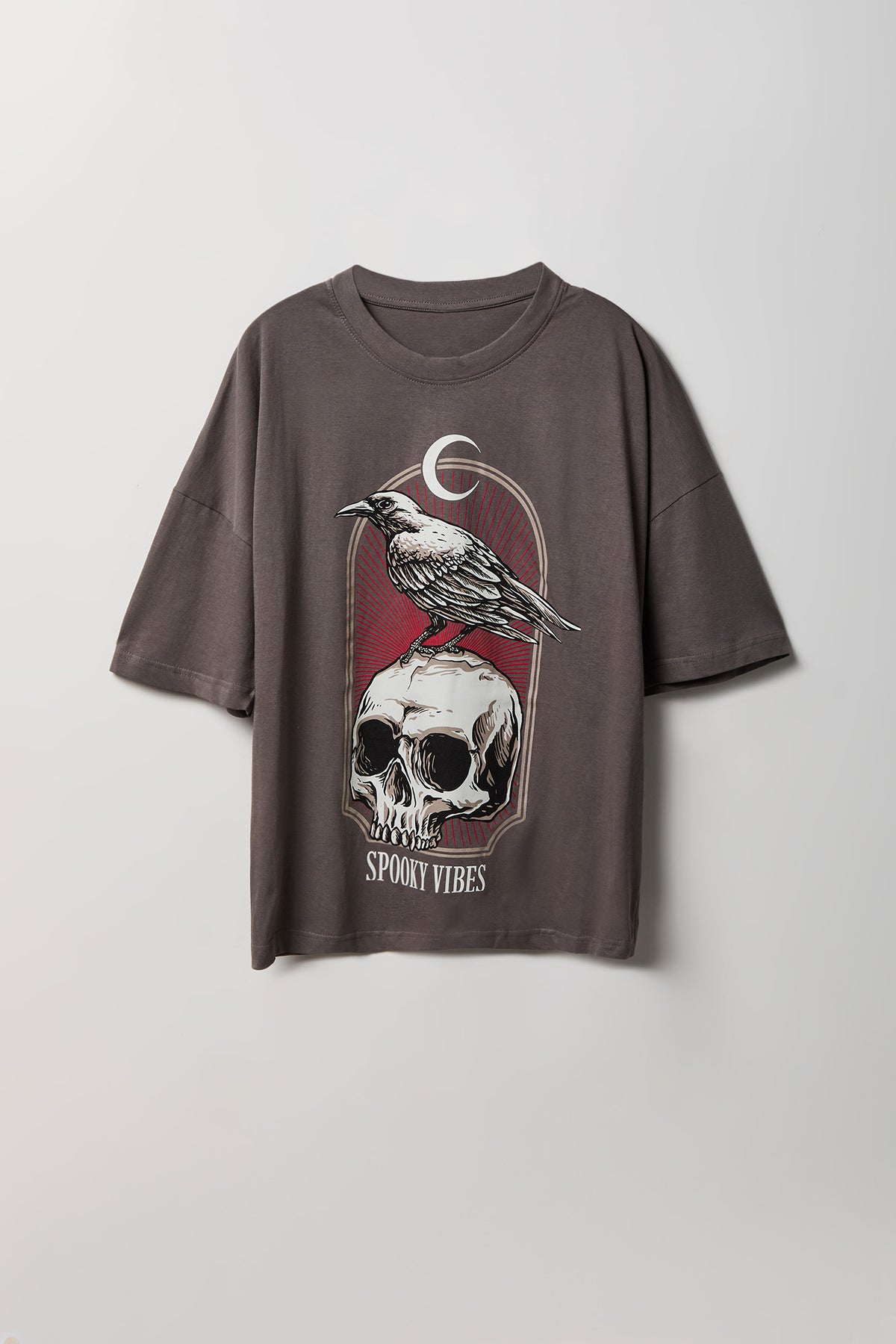 Spooky Graphic Boxy T-Shirt - Dark Grey