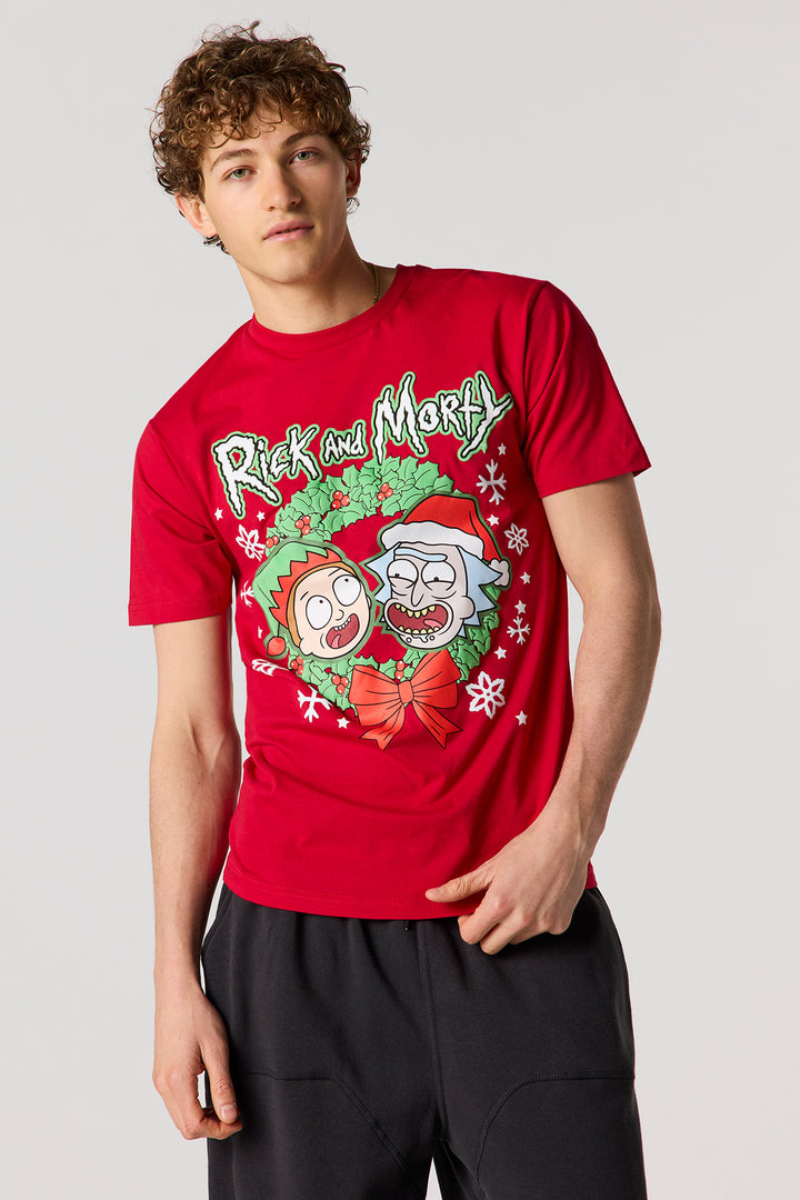 Rick & Morty Christmas Puff Print T-Shirt