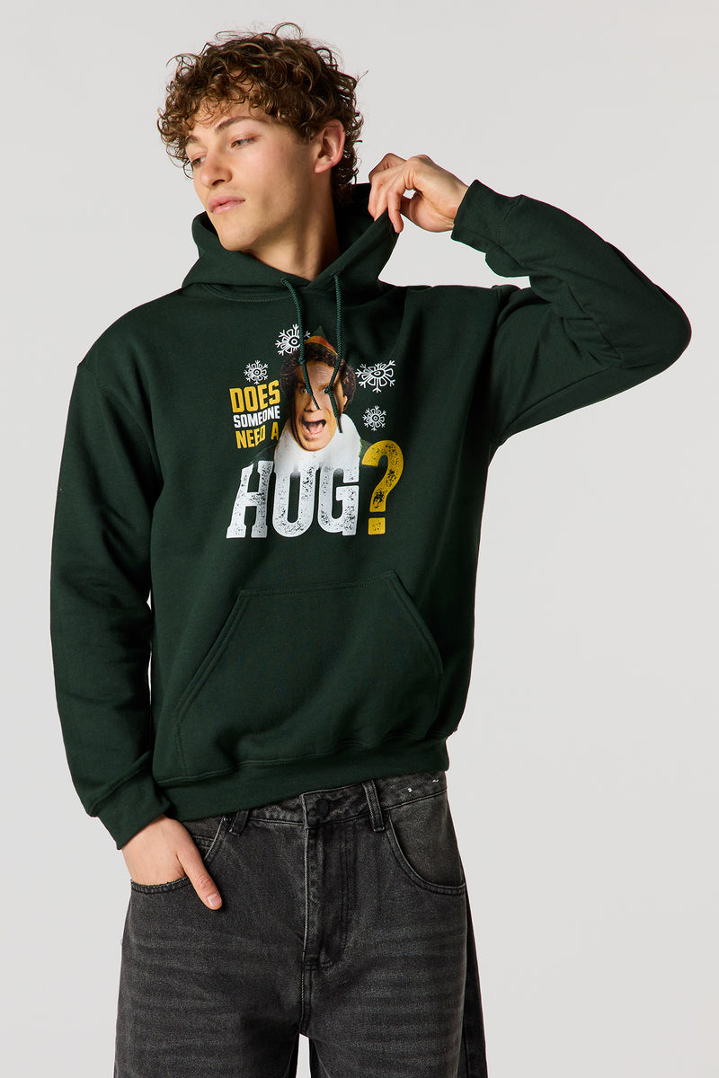 Elf Hug Graphic Christmas Fleece Hoodie