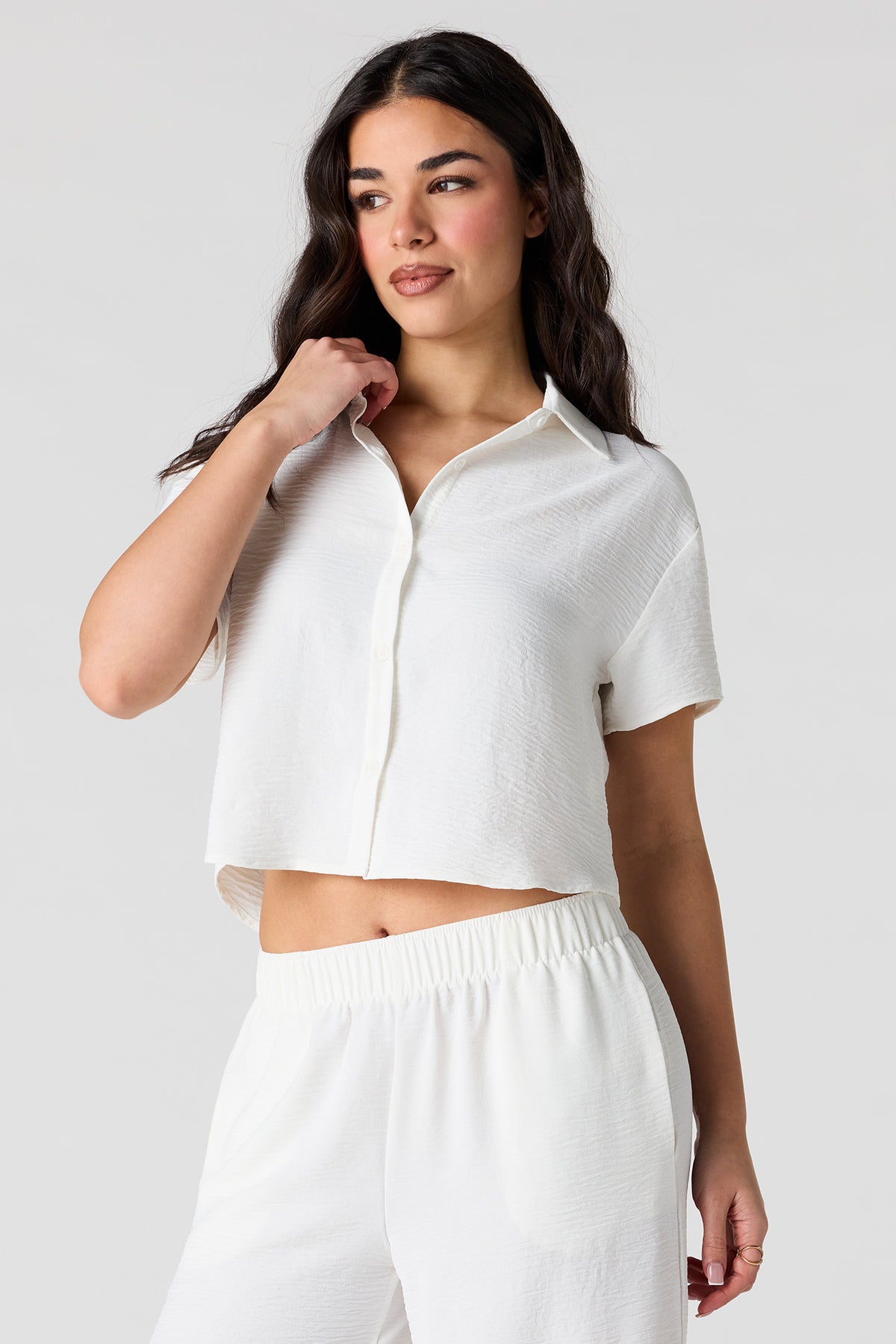 Flowy Button-Up Top - White